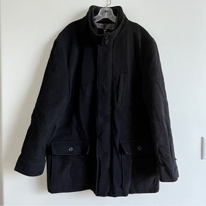 Covington Modern Wool Peacoat with Double Layer High Neck, Black Size Large